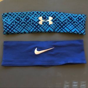 Blue nike and Under Armour sport headbands